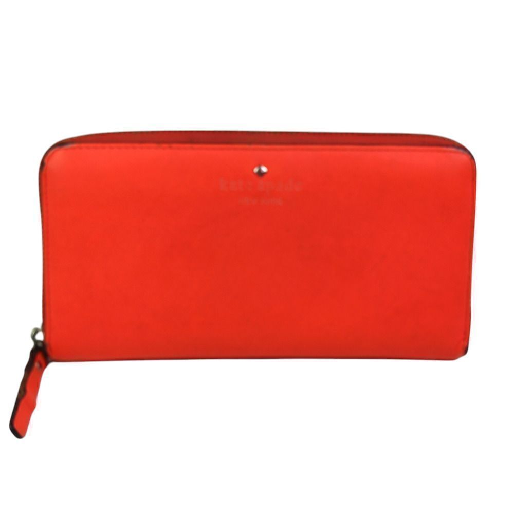 kate spade new york RED GENUINE LEATHER LOGO ZIP AROUND ID CARD WALLET CLUTCH